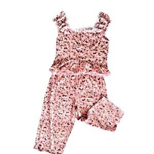 Jolie Intimates Size 2X Pajama Set Pink Butterflies Floral Lace Bow 100% Cotton